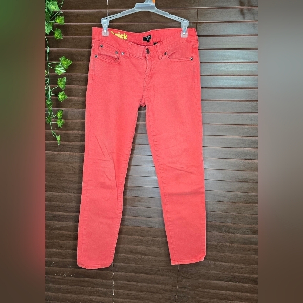 J.Crew Coral Denim Stretch Toothpick Low Rise Women's Jeans Size 25